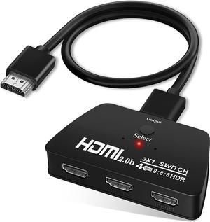 4K@60Hz HDMI Switchwith 3.9FT HDMI Cable, HDMI Switch 3 in 1 Out, 3-Port HDMI Switcher Selector, Supports 4K, 3D, HDCP2.2, HDMI2.0, HDR, for Fire Stick 4K, HDTV, PS4/5, Game Consoles, PC