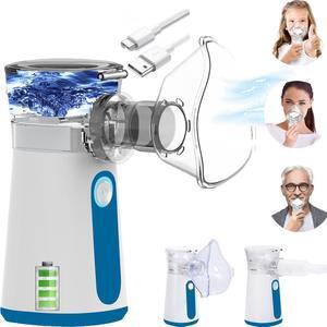 Portable Nebulizer Machine for Adults Kids, USB-C Rechargeable Handheld Nebulizer for Breathing Treatment, 2 Adjustable Modes, Efficiency&Quiet, 3 Masks, Travel and Home Use