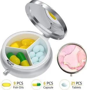Mericonn Pill Box 3 Compartment Small Pill Case for Purse & Pocket Cute Pill Organizer Travel Pillbox Pill Container Holder to Hold Vitamins Medication