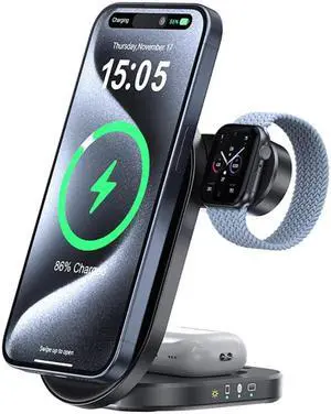 Mericonn 3-in-1 Versatile Standard Edition Wireless Charging Dock Station, 1-Port, Dual Display, Matte, Kit, for iPhone & Apple Watch