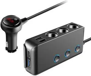 Mericonn 120W Car Cigarette Lighter Fast Charger, QC3.0, 12/24V, 4 USB Ports