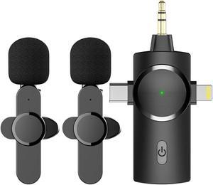 Mericonn 3 in 1 Universal Receiver Lapel Microphone Set - Smart Noise Cancellation, Automatic Connection, 393ft Range, Compatible with iPhone/Android/Camera/PC, Includes 2 Pack