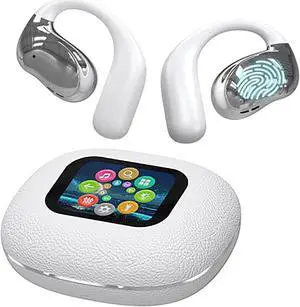 Mericonn Bluetooth 5.4 Earbuds with LED Smart Screen & ANC Noise Cancellation - Independent MP3 Mode, 48H Playtime, White