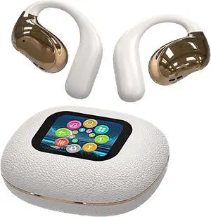 Mericonn Bluetooth 5.4 Earbuds with LED Smart Screen & ANC Noise Cancellation - Independent MP3 Mode, 48H Playtime, Off White