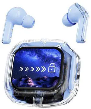 Mericonn Transparent Bluetooth 5.4 Earbuds with LCD Touch Screen, IPX7 Waterproof, Noise Reduction, Game Mode, Secure Fit Sports Earphones - Air Max 2025