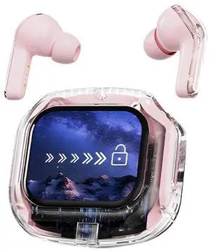 Mericonn Transparent Bluetooth 5.4 Earbuds with LCD Touch Screen, IPX7 Waterproof, Noise Reduction, Game Mode, Secure Fit Sports Earphones - Air Max 2025