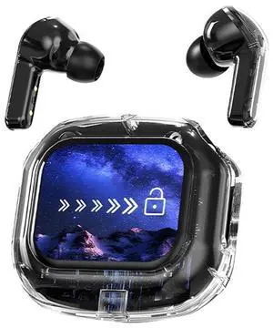 Mericonn Transparent Bluetooth 5.4 Earbuds with LCD Touch Screen, IPX7 Waterproof, Noise Reduction, Game Mode, Secure Fit Sports Earphones - Air Max 2025
