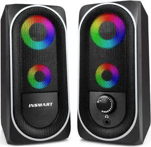 Computer Speakers, 2.0 Stereo Volume Control with RGB Light USB Powered Gaming Speakers for PC/Laptops/Desktops/Phone/Ipad/Game Machine (5Wx2) Computer Speakers, 2.0 Stereo Volume Control with RGB Light USB Powered Gaming Speakers for PC/Laptops/Desktops/Phone/Ipad/Game Machine (5Wx2)