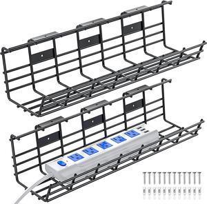 NODOCA No Drill Under Desk Cable Management Tray, 14'' Wire Management,  Punch-Free Clamp on, Newest Metal Cable Tray, Wire Organizer Under Desk, Under  Desk Basket for Office and Home, Black 