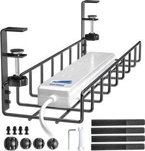 No Drilling Extendable Under Desk Cable Management, Metal Cable Management  Tray Under Desk with Clamp, Retractable Power Strip Cord Holder for Wire  Management 31Inch 