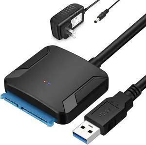 SATA to USB 3.0 Adapter, External Hard Drive Converter Cable for 2.5" 3.5" HDD, SSD with Power Supply SATA to USB 3.0 Adapter, External Hard Drive Converter Cable for 2.5" 3.5" HDD, SSD with Power Supply