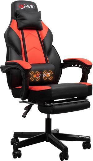 Jamlfy Gaming Chair, Computer Chair with Footrest and Lumbar Support, Height Adjustable Game Chair with 360°-Swivel Seat and Headrest and for Office or Gaming (Red)