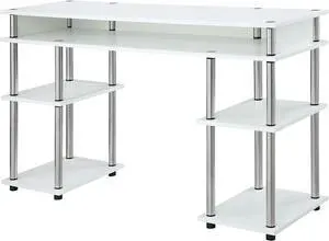 Convenience Concepts Designs2Go No Tools Student Shelves Desk, 47.25" L x 15.75" W x 30" H, White