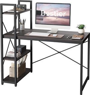 Bestier Computer Desk with Shelves - 47 Inch Small Space Home Office Desks with Bookshelf for Study Writing and Work - Plenty Leg Room and Easy Assemble, Brown