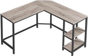 VASAGLE L-Shaped Computer Desk, Corner Desk, 54-Inch Writing Study Workstation, Greige and Black ULWD72MB