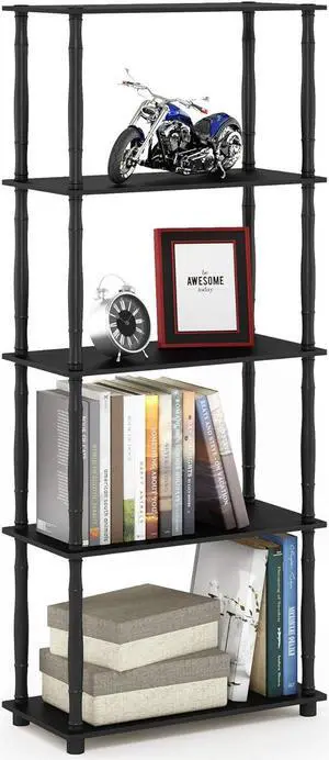 Furinno Turn-N-Tube 5-Tier Multipurpose Shelf / Display Rack / Storage Shelf / Bookshelf, Classic Tubes, Americano/Black Furinno Turn-N-Tube 5-Tier Multipurpose Shelf / Display Rack / Storage Shelf / Bookshelf, Classic Tubes, Americano/Black