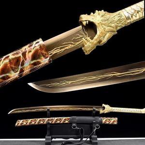 Chinese Sword with Wolf Tsuba Hand Forged Manganese Steel Broadsword Real Sharp Battle Ready Katana J0019