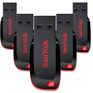 SanDisk Cruzer Blade 64GB USB 2.0 Flash Drive, Compact Portable Thumb Drive, Black/Red, Pack of 5 SanDisk Cruzer Blade 64GB USB 2.0 Flash Drive, Compact Portable Thumb Drive, Black/Red, Pack of 5