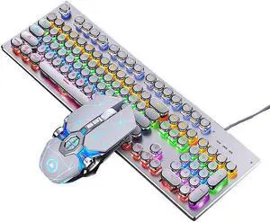 Mechanical keyboard and mouse set,104 Keys USB Wired Mechanical Gaming Keyboard, with Rainbow RGB Backlit, Punk button(white)
