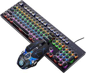 Mechanical keyboard and mouse set,104 Keys USB Wired Mechanical Gaming Keyboard, with Rainbow RGB Backlit, Punk button Black