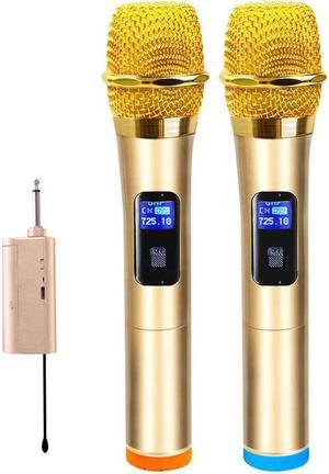 UHF Wireless Microphone System with Mini Portable Receiver, 1/4" Output, 2 Semimetal Handheld Microphones for Church, Business Meeting, Outdoor Wedding and Karaoke