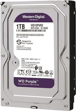 Western Digital 1TB WD Purple Surveillance Internal Hard Drive HDD - SATA 6 Gb/s, 64 MB Cache, 3.5" - WD10PURZ Western Digital 1TB WD Purple Surveillance Internal Hard Drive HDD - SATA 6 Gb/s, 64 MB Cache, 3.5" - WD10PURZ