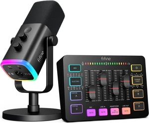 FIFINE Gaming Audio Equipment Bundle, Dynamic Microphone and Audio Mixer RGB Gamer Set, Gaming XLR/USB Mic for PC, Streaming Mixer with Volume Fader, XLR Interface for Podcast, Recording-KS5 FIFINE Gaming Audio Equipment Bundle, Dynamic Microphone and Audio Mixer RGB Gamer Set, Gaming XLR/USB Mic for PC, Streaming Mixer with Volume Fader, XLR Interface for Podcast, Recording-KS5