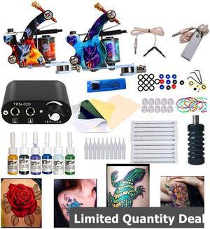 Tattoo Kit Complete Set Tattoo Machines Supplies 6 Colors Tattoo Ink Set Black Power Supply Complete Tattoo Kit for Beginner