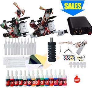 2 Machine 14 Colors Tattoo Ink Set Black Power Supply Needles Tips Disposable Supplies Tattoo Kit Complete Set