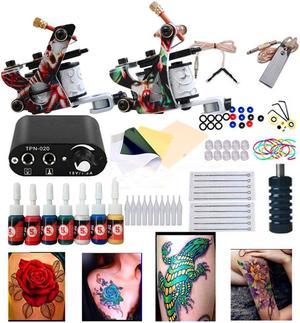 Tattoo Kit 2 Machine Gun 7 Colors Pigment Tattoo Ink Set Black Power Supply Needles Tips Disposable Supplies Tattoo Kit Complete Set