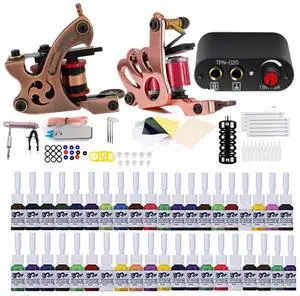 Tattoo Kit Complete Set 2 Tattoo Machines Set 40 Colors Tattoo Ink Supplies Black Mini Power Supply Complete Tattoo Kit for Beginners Tattoo Kit Complete Set 2 Tattoo Machines Set 40 Colors Tattoo Ink Supplies Black Mini Power Supply Complete Tattoo Kit for Beginners