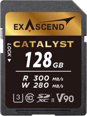 Exascend 128 GB Catalyst UHS-II SD Card, C10, U3, V90, up to 300MB/s, Compatible with Canon, Nikon, Panasonic and Other Cameras.