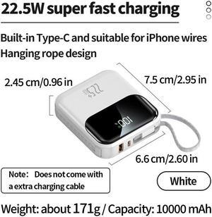 10000mAh compact portable power bank, 22.5W super fast charging, with built-in charging cable