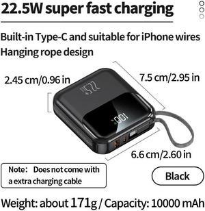 10000mAh compact portable power bank, 22.5W super fast charging, with built-in charging cable