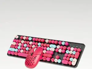 Aessdcan Wireless Mouse And Wireless Keyboard Combination Set, Long Battery Life, 104 Keys, Beautiful Colorful And Lovely Laptop Lavender 2.4G Wireless Mouse Wireless Keyboard Red