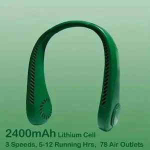 Aessdcan 2PC Portable Bladeless Neck Fan - 360° Cooling Wearable Personal Fan - Leafless, Rechargeable, USB Powered, 3 Speed - Perfect Gift for Birthdays, Easter, Boys & Girlfriends Green 2400mAh