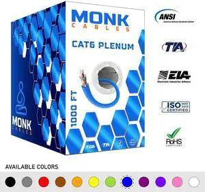 CAT6 Plenum Cable | Solid Internet Wire | CMP Plenum Rated | 23AWG 550MHz UTP | Network Ethernet Cable Bulk Blue 900ft