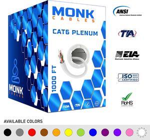 Monk Cable CAT6 Plenum Cable | Solid Internet Wire | CMP Plenum Rated | 23AWG 550MHz UTP | Network Ethernet Cable Bulk 900ft White