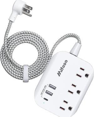 Mifaso Power Strip USB C Power Delivery 20W - Flat Plug with 3 Outlets 3 USB Ports(1), 5ft Braided Extension Cord, Compact for Cruise Ship, Travel, Home and Dorm