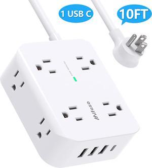 Surge Protector Power Strip 10 ft Cord - Flat Plug, Wall Mount, 8 Wide Outlets with 4 USB Ports (1 USB C), Heavy Duty Extension Cord, Charging Station Overload Protection for Home, Office and Dorm