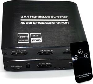 HDMI Switch 4K@60Hz HDMI Splitter,HDMI 2.0 Switcher 3 in 1 Out,HDMI Switch with IR Remote Control,Support HDCP 2.2 4K@60Hz HDR 3D HD1080P,for PS5 PS4 Xbox Blu-Ray Player Roku HDTV Fire Stick Switch