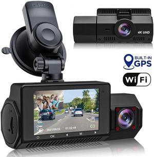 Real 4K 5G WiFi Dual Dash Cam with WiFi GPS,2160P Car Camera with Free App,UHD 4K+1080P Driving recorder,2.45 Inch Car Dash Camera,24/7 Parking Mode,Night Vision,Loop Recording,G-sensor,Support 256GB