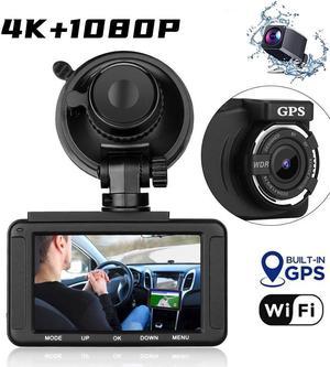 Real 4K 5G WiFi Dual Dash Cam with WiFi GPS,2160P Car Camera with Free App,UHD 4K+1080P Driving recorder,3.0 Inch Car Dash Camera,24/7 Parking Mode,ADAS Track Departure Warning,Forward Car Warning