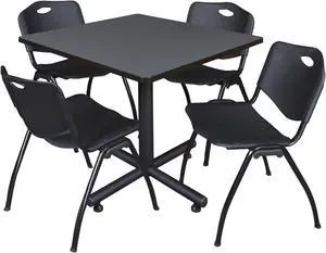 Regency Kobe 42 in. Square X-Base Breakroom Table- Grey, 4 M Stack Chairs- Black