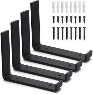 Butizone Metal Shelf Bracket 4 Pack, DIY Open Shelving, Black (7.25")