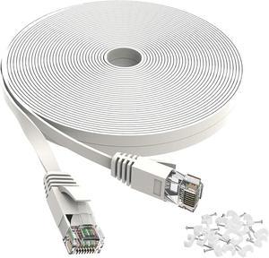 Cat 6 Ethernet Cable 30 Ft, Outdoor&Indoor, 10Gbps Support Cat7 Network, Slim Long Flat Internet LAN Patch Cord, Cat6 Solid High Speed Weatherproof Cable for Router, Modem, PS4/5, Xbox, Gaming, White