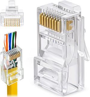 GTZ 100-Pack RJ45 Cat6 Pass Through Connectors - EZ to Crimp Modular Plug for Solid or Stranded UTP Network Cable - Male Ethernet Connector End