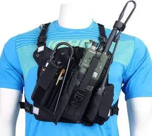 ABBREE Chest Harness Front Pack Pouch Holster Vest Rig for Baofeng UV-5R BF-F8HP UV-82 TYT Ham Two Way Radio (Rescue Essentials) (Reflective Black)