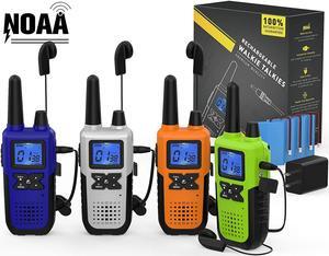 Walkie Talkies Long Range for Adults Rechargeable with Earpiece NOAA Weather Alert, Multi-purpose 2 Way Radio 4 Pack for Team Work Senior Care Kid Adventure Family Camping Hiking Skiing Cruise