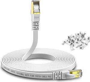 Cat 8 Ethernet Cable 25ft KASIMO Cat8 Flat Internet LAN Cable 40Gbps 2000MHz High Speed Network Patch Cable White SSTP Ethernet Cord with RJ45 Gold Plated Connector for Router Modem Switch Gaming Xbox